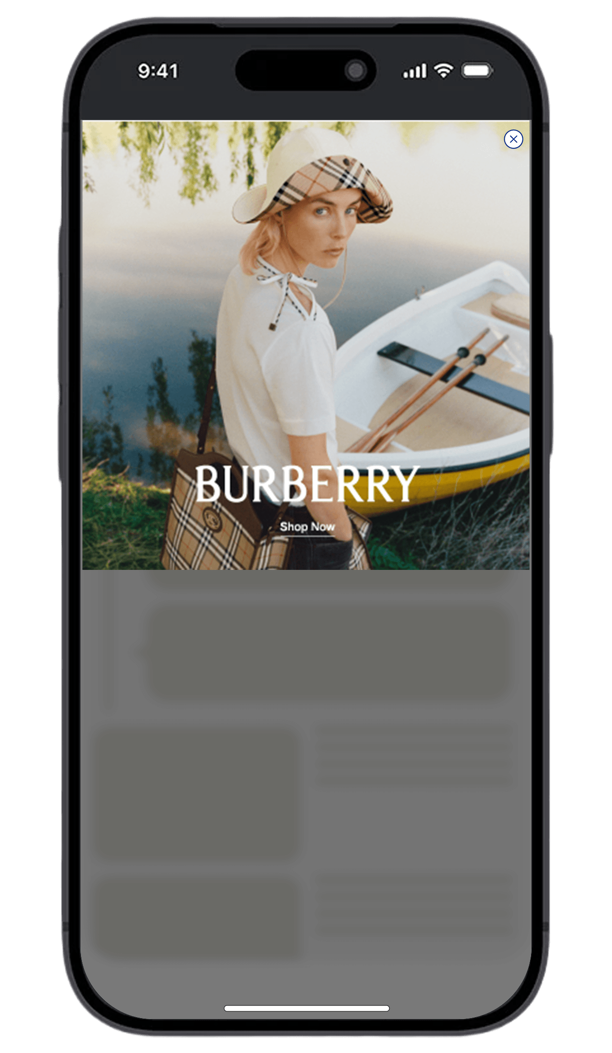 A Burberry mobile creative taking a premium moment in an article