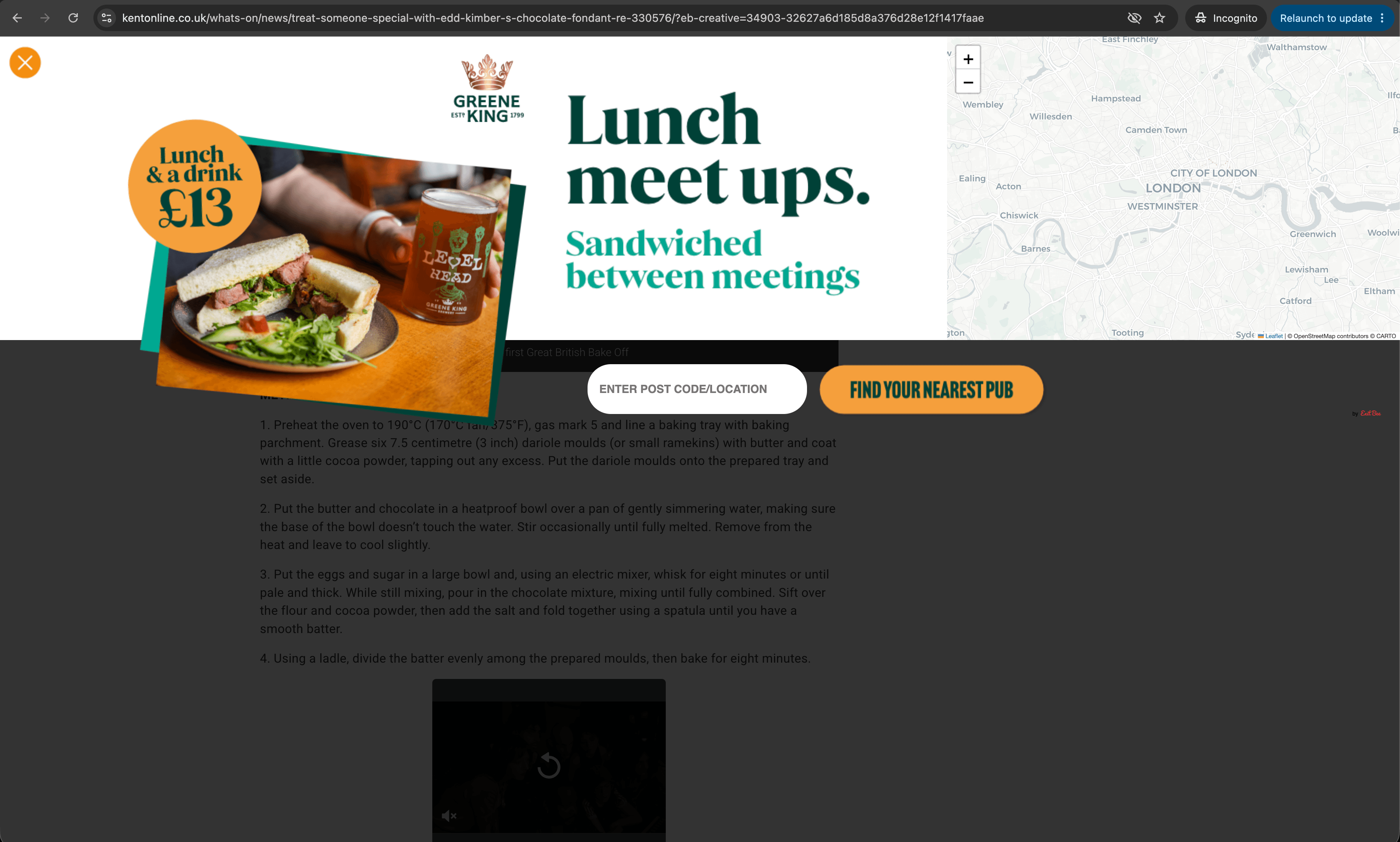 A Greene King desktop billboard taking a premium moment on a publisher page