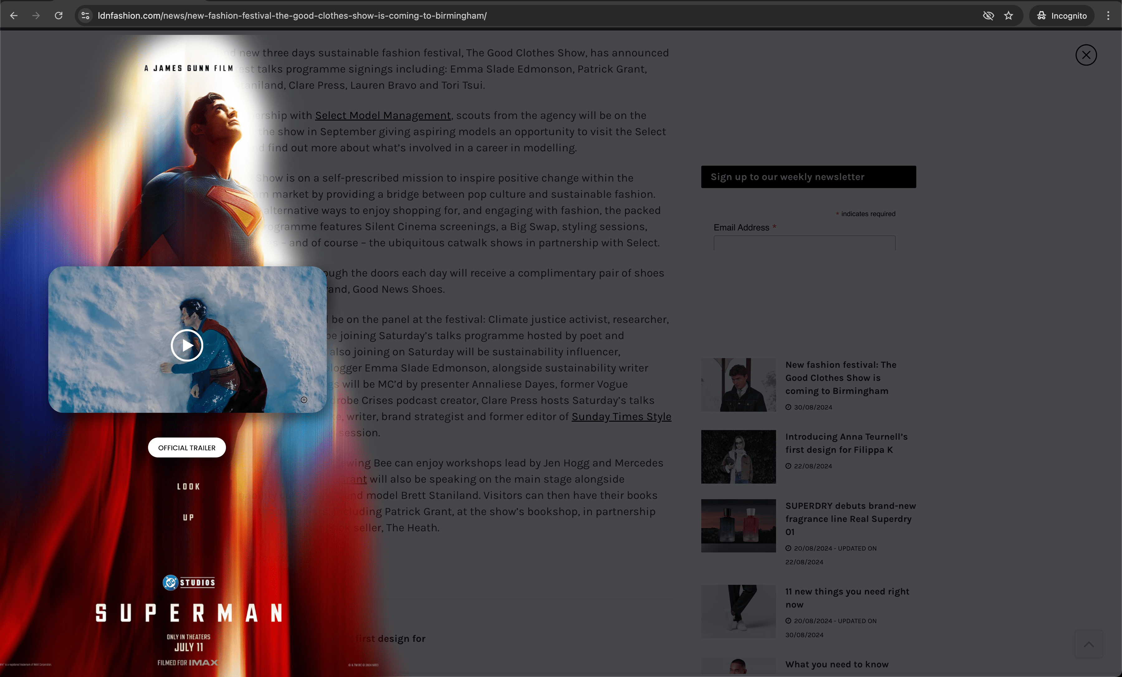 Full-height sidebar takeover running alongside an article